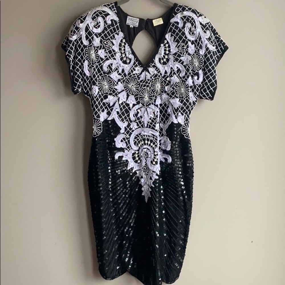 Vintage 1980s Silk Beaded Dress sz 8